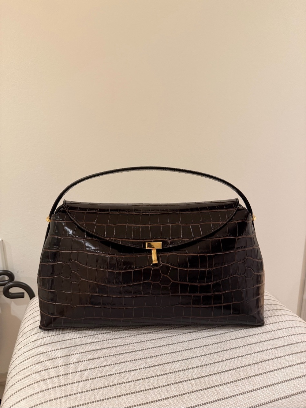 TOTEME Croc Embossed T Lock Top Handle